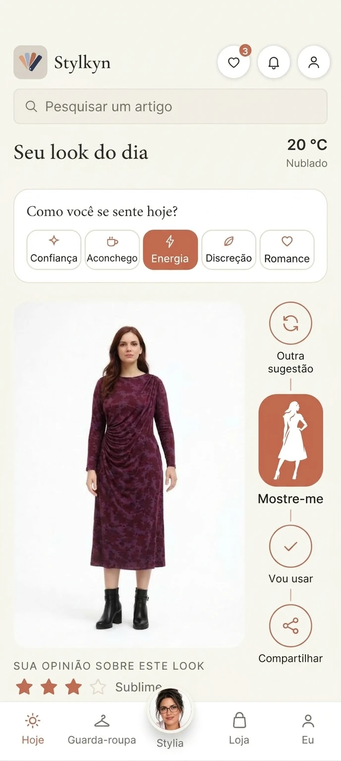 Tela “Seu look do dia” do app Stylkyn